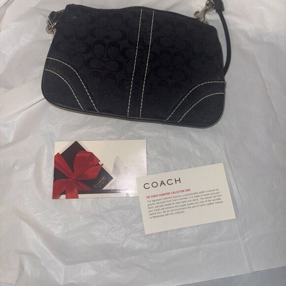 Coach 40095 Signature Contrast Trim Wristlet Pouch Clutch Black new - Picture 7 of 7